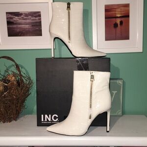INC International Concepts Women's Cream Sarishaa Crocodile Stiletto Boots